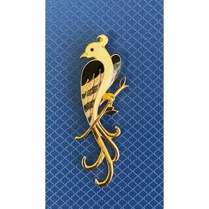 Vtg Bird of Paradise Enameled Brooch, Gold tone, Unsigned, EUC